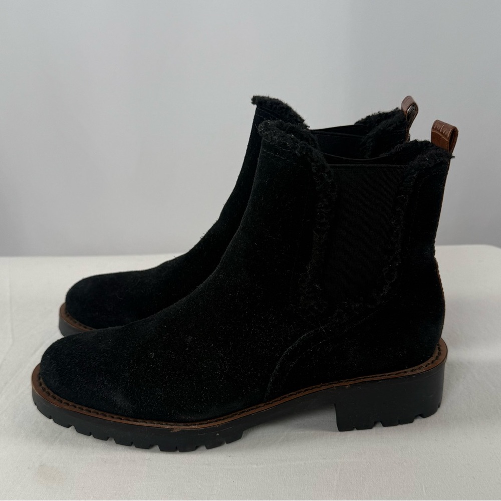 Sam Edelman Jaclyn Suede Sherpa Lined Chelsea Boot in Black Size 6 - Picture 3 of 9